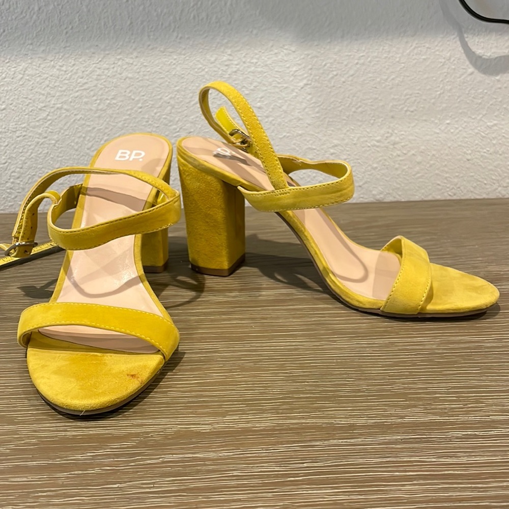 BP Yellow Suede Slingback Block Heel Sandal
